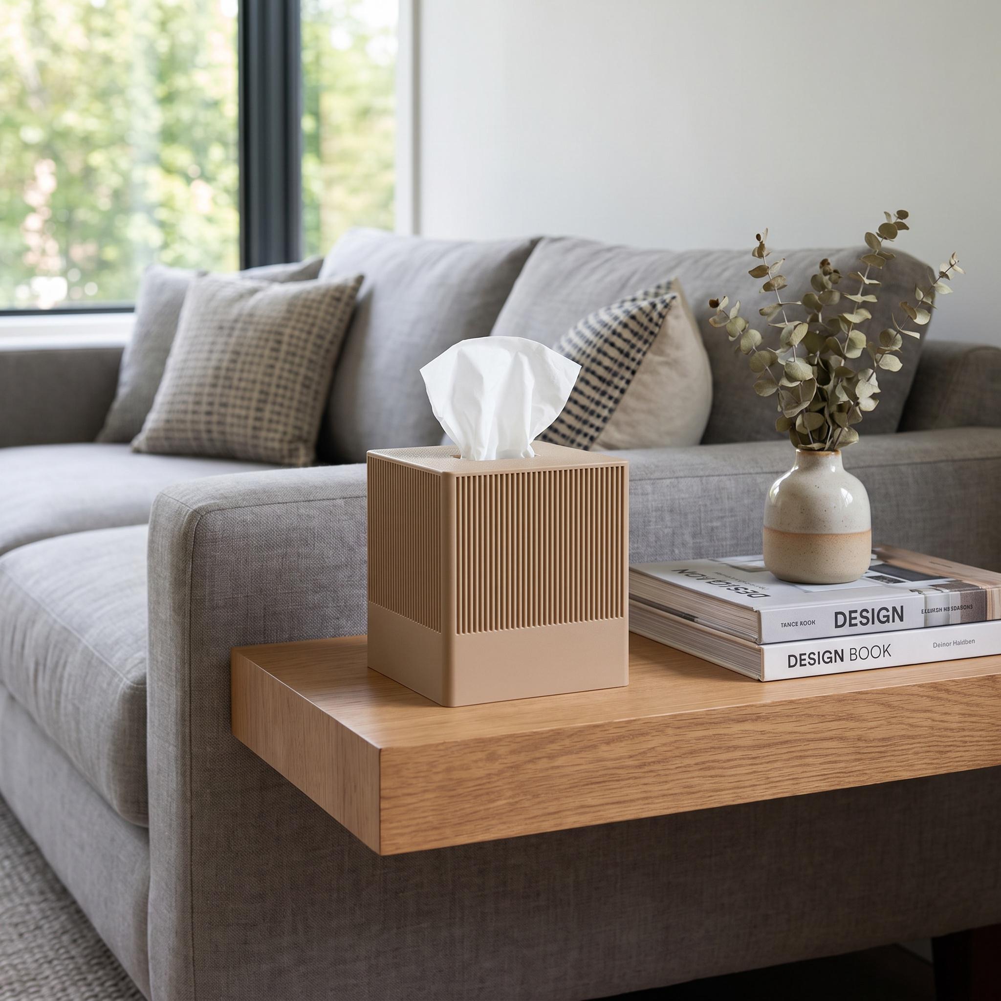 Fluted Square Tissue Box Cover | Ribbed Cube Kleenex Holder | Modern Minimalist Bathroom Decor